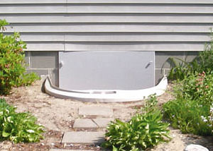 plastic crawl space access well installed in a Douglas crawl space