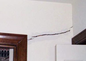 A large drywall crack in an interior wall in Benson